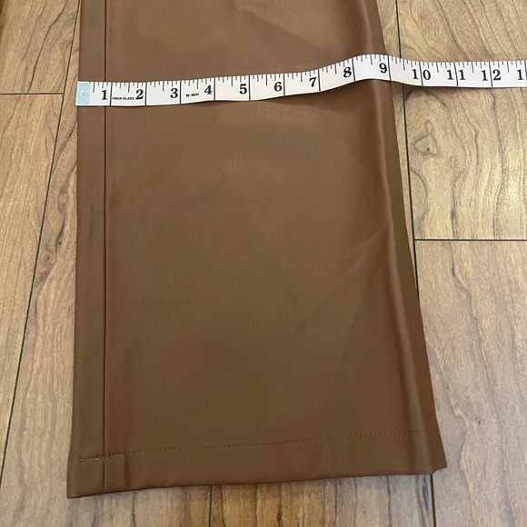 MNG Mango Sz 8 Faux Leather Pleather Pants Trousers Vegan Brown Straight - Picture 11 of 13